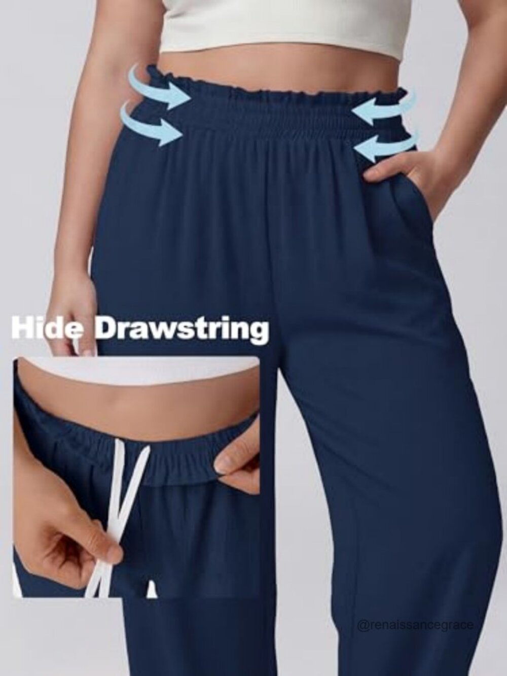 Women’s Plus Size Wide Leg Palazzo Pants with Pockets Elastic High Waist - Picture 4 of 6